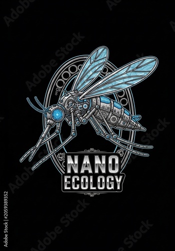 Steampunk Insect: Detailed Mechanical Mosquito on Dark Background - Nano Ecology Art