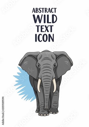 Majestic Tusker: Textured Illustration, Bold Blue Splash, Pure White Canvas