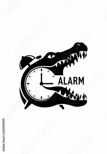 Fierce Gator Alarm: Bold Black & White Illustration Capturing Urgency