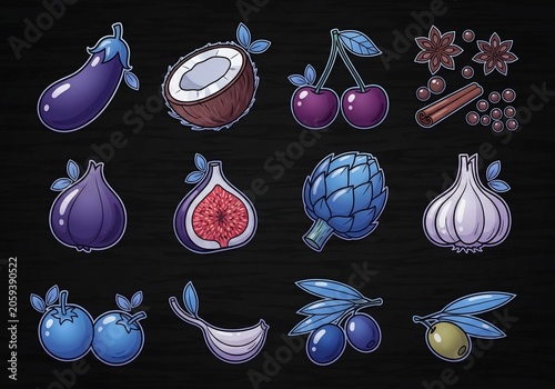 Vibrant Cartoon Fruits & Veggies Collection: A Delicious Digital Art Feast.