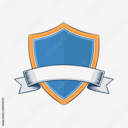 Blue and Orange Shield with White Ribbon Banner