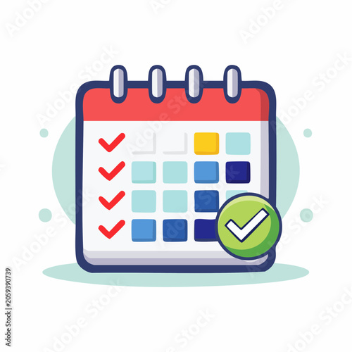 Calendar with Checkmarks and Approved Symbol