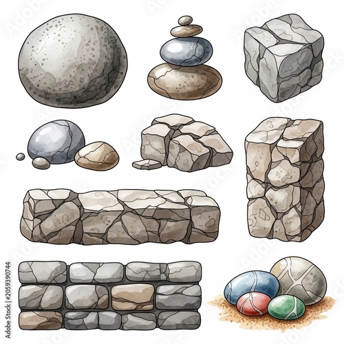 Textured stone art: Natural pebbles to stacked walls in earthy tones.