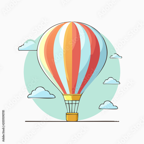 Colorful Hot Air Balloon Floating Among Clouds