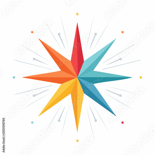 Colorful Starburst Compass Rose Graphic