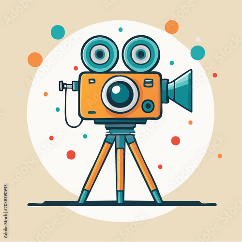 Retro Movie Camera on Tripod with Colorful Dots