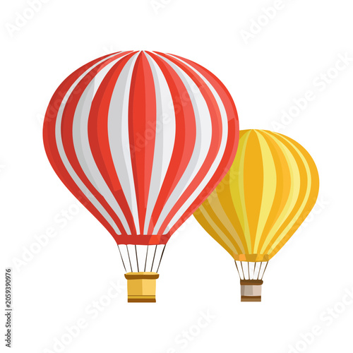 Two colorful hot air balloons in flat design