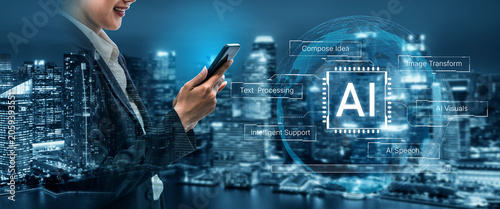 Foto Artificial intelligence capability map showing text processing, speech, visual transformation and intelligent support in one system