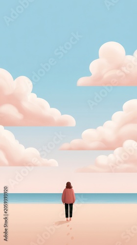 Quiet Summer Escape with Lone Traveler in Minimal Coastal Landscape