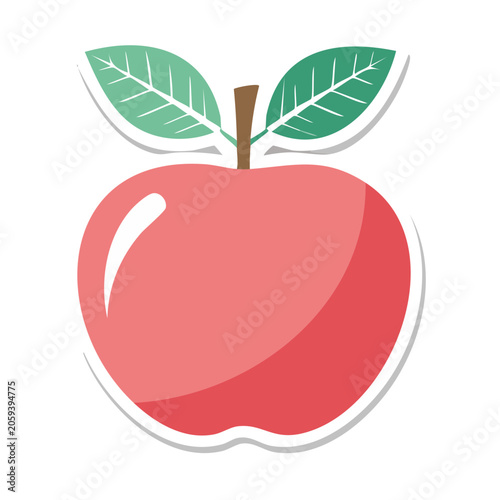 Red Apple Icon with Green Leaves on Transparent Background