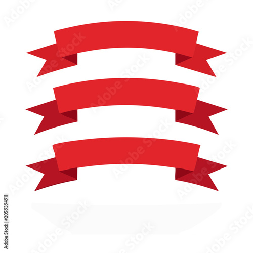 Three red curved banners on white background