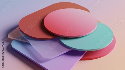Abstract composition of rounded geometric shapes in pastel gradient colors, soft lighting and minimalist design