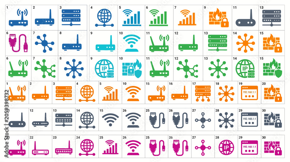 Fototapeta premium A collection of various colorful icons representing technology and industry on a white background.