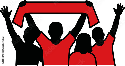 Obraz na plátně Three people holding up a red banner