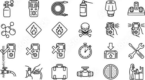 Billede på lærred Safety Equipment Icons - Hazardous Material Monitoring  Detection Line Art