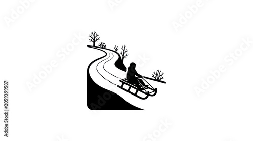Bild auf Leinwand Sledding Silhouette Vector Illustration