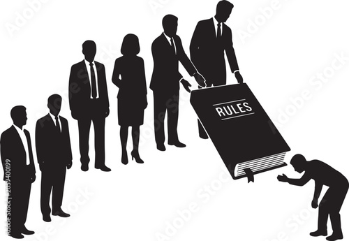 Konstfotografi Black Solid Top Executive Handing Rulebook Silhouettes Set of Six on White Backg