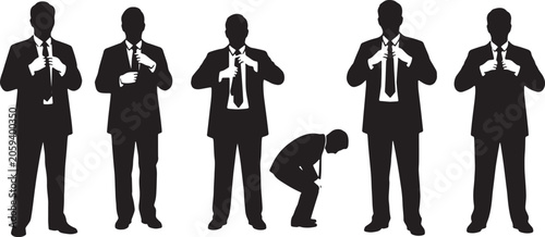 Foto Black Solid Vice President Adjusting Tie Silhouettes Set of Six on White Backgro