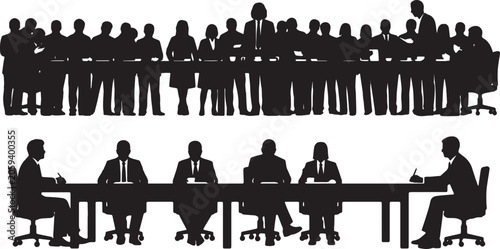 Tableau sur toile Black Solid Vice President Sitting Empty Table Silhouettes Set of Six on White B