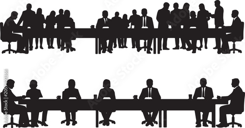Foto Black Solid Vice President Sitting Empty Table Silhouettes Set of Six on White B