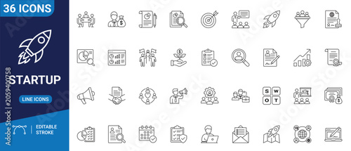 Schilderij op canvas Startup icon set in outline style