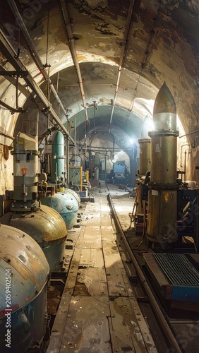 Industrial Underground Tunnel with Machinery and Pipes