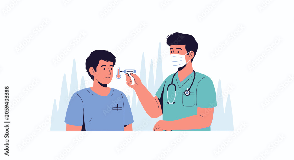 Fototapeta premium Doctor Using Infrared Thermometer to Check Patient's Temperature, Healthcare and Medical Checkup Concept