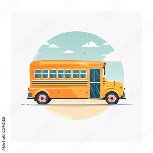 Yellow school bus illustration in flat design style