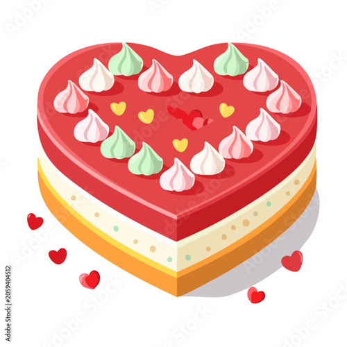 Heart Shaped Cake with Meringue and Cream Decoration