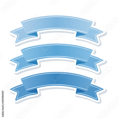 Three blue curved ribbon banners isolated on transparent background