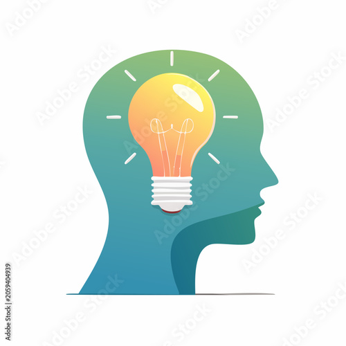 Light Bulb Idea Inside Human Head Silhouette
