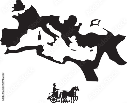 Ancient Roman Empire Map Silhouette with Chariot Race Graphic SVG Vector