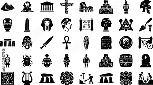 Cuadro en lienzo Archaeology and ancient civilization history icons set
