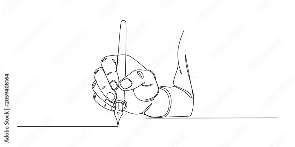 Obraz premium Hand holding fountain pen writing on a line