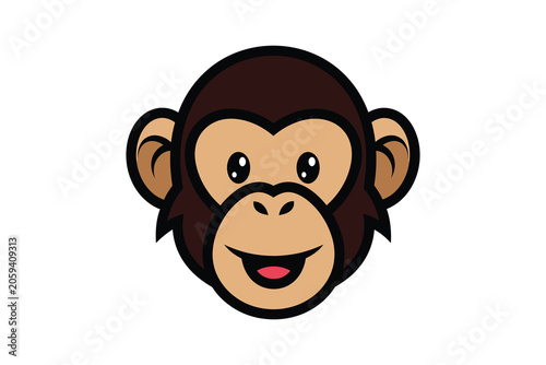 Photography Cute monkey face in kawaii cartoon style