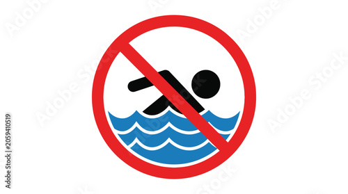A clear prohibition sign indicates that swimming is not allowed in this body of water