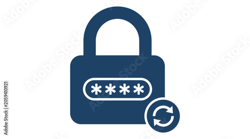 Digital padlock icon symbolizing password security and data protection with a refresh symbol