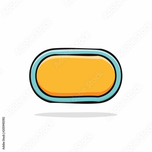 Doodle Style Oval Button with Yellow Center and Blue Border