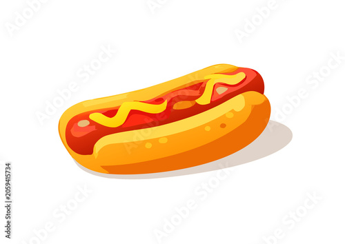 Classic Hot Dog with Ketchup and Mustard Flat Vector Illustration