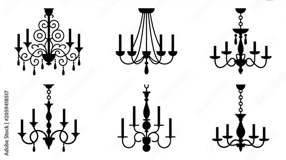 Naklejka premium An illustration of six traditional candelabras hangs on a white background
