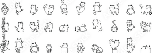 Fotografía Cute hand drawn cat doodle collection with playful feline poses in minimal line art style