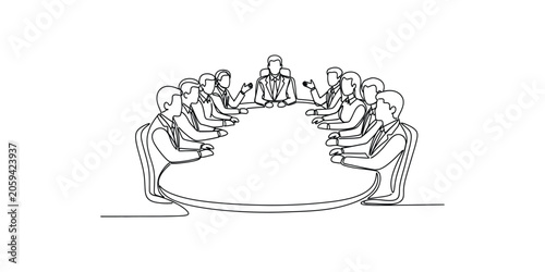 Business Meeting Continuous Line Art