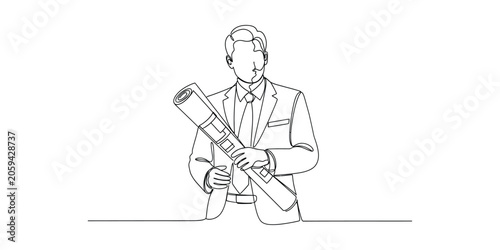 Architectural blueprint in hands of man in suit
