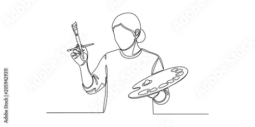 Artist Palette Brush Line Art