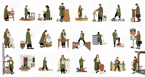 Diverse activists and professionals working on fair water distribution and community resource management in a flat illustration style.