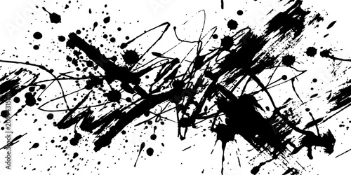 Canvas Print Abstract ink splatter pattern with dynamic black lines and dots creating a chaotic yet artistic composition on a white background, evoking raw energy and creativity