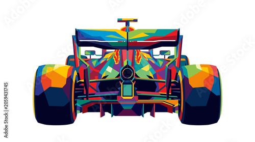Εκτύπωση καμβά Geometric pattern formula one race car back view digital illustration great for automotive brands and racing enthusiasts designs