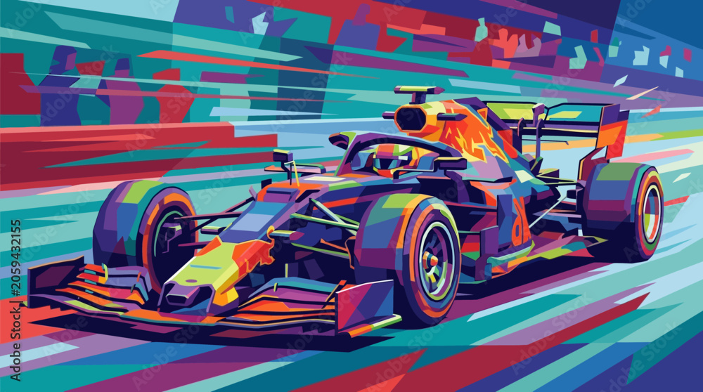 Naklejka premium Red bull formula one racing car speed in motion with artistic painting style suitable for sports events posters and merchandise.