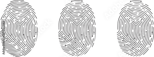 Foto Set of three identical fingerprint icons, biometric identification, security con