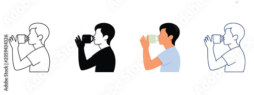 Canvastavla Man hydrating icon vector featuring stay hydrated set with man drinking water fr